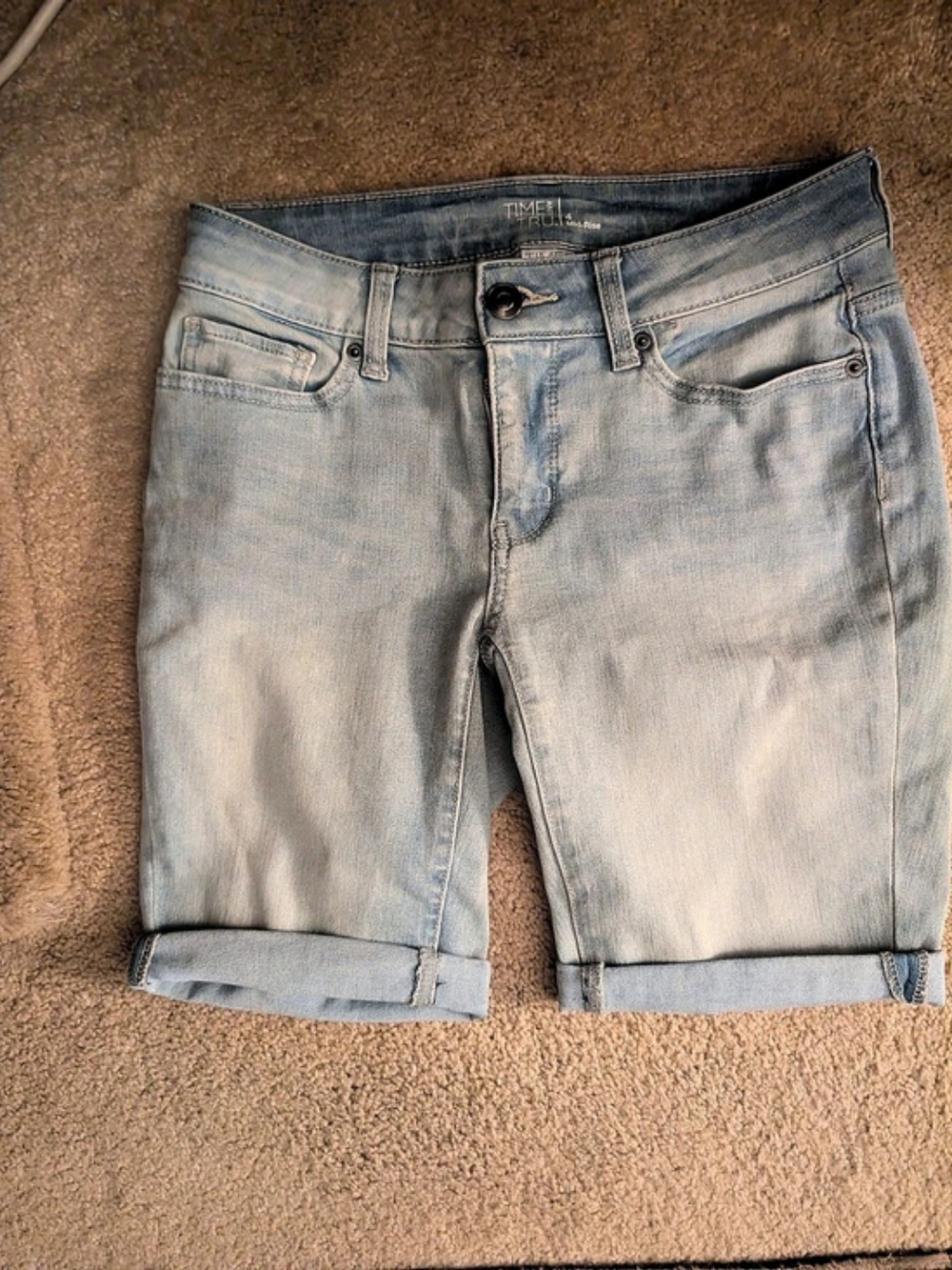 Time and Tru Mid Rise Roll Cuff Denim Shorts Women's Blue Denim Jean Shorts